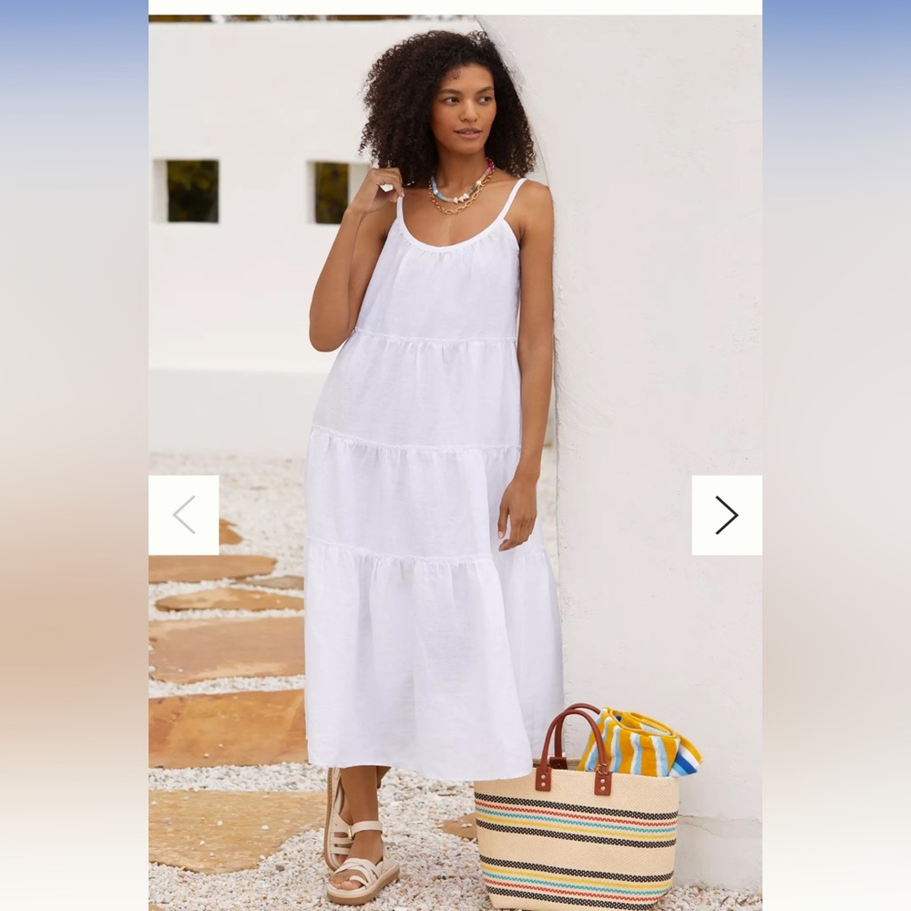 Eberjey Tiered White Linen Dress NWT